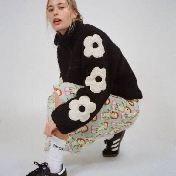 Sandy Liang Grass Fleece Jacket in Black Medium - Picture 1 of 5